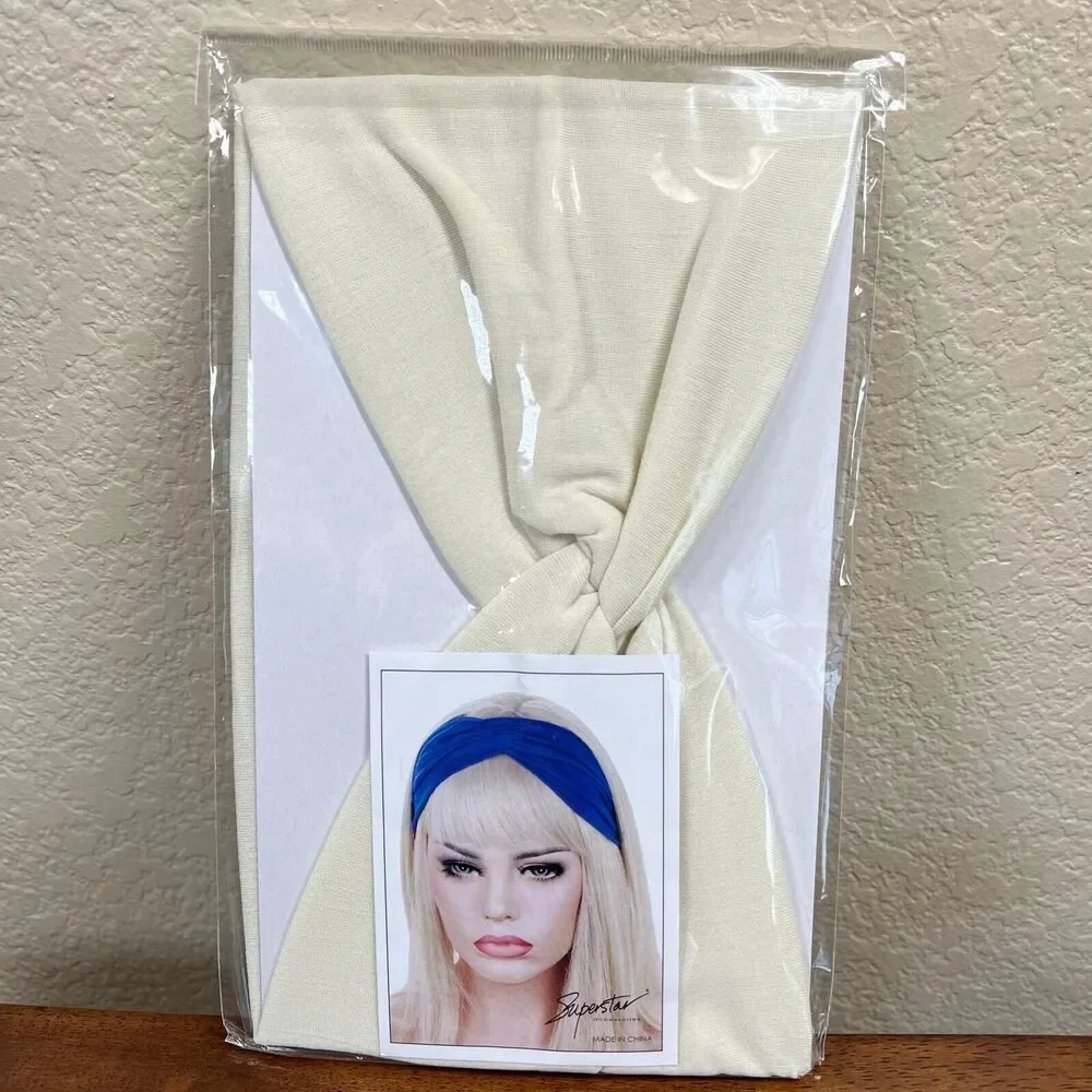 HeadBands Cream Wide Large Turban Boho Cloth Hairband Twisted Knot Yoga Hippie